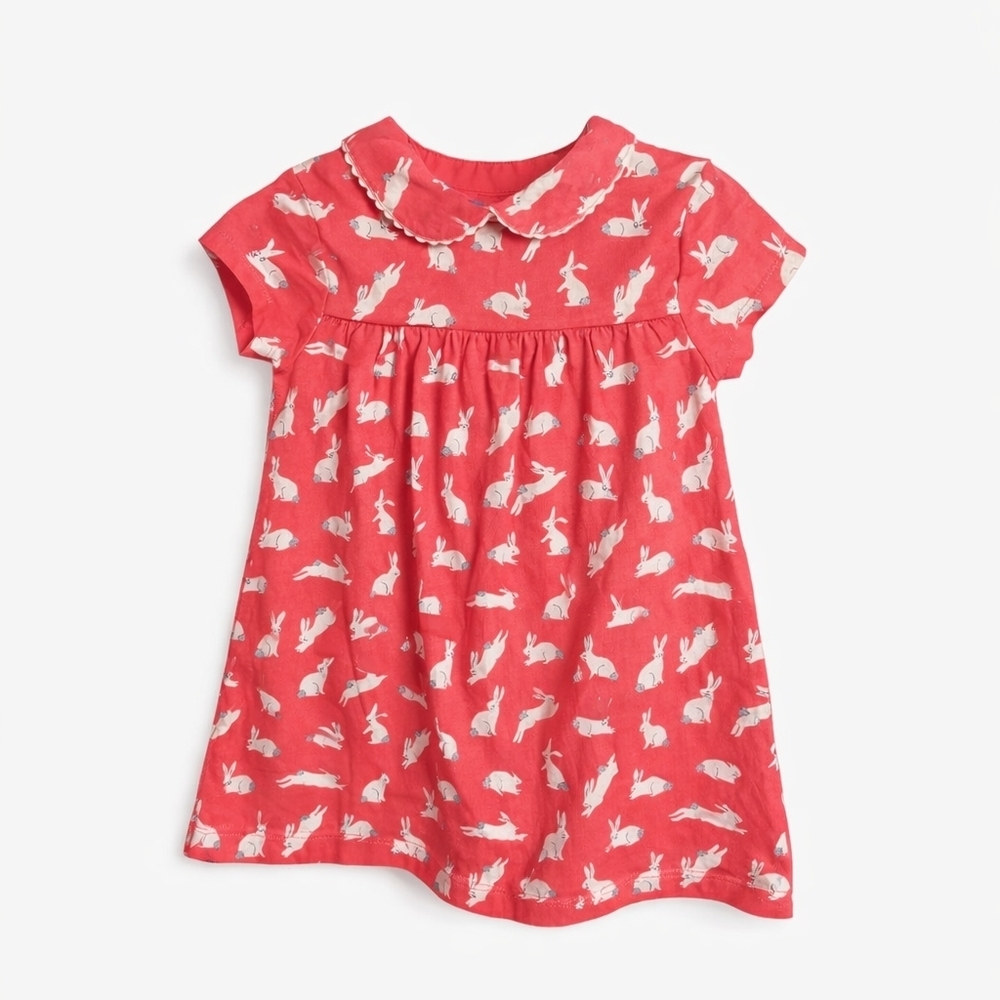 Baby Boden Pink Bunny Print Peter Pan Collar Dress 18–24M Easter